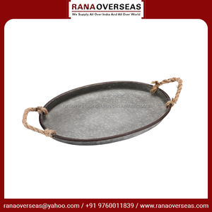 Plateau ovale élégant en métal galvanisé avec poignée en corde Pièce maîtresse décorative parfaite pour les tables basses, les mariages et les fêtes - Product Image 4