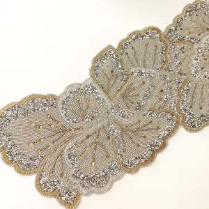 Elegant Embroidered Beaded 100% Polyester <b>Table</b> <b>Runner</b> Handmade Craftsmanship Waterproof Eco-Friendly for <b>Dining</b> <b>Table</b> - Product Image 3