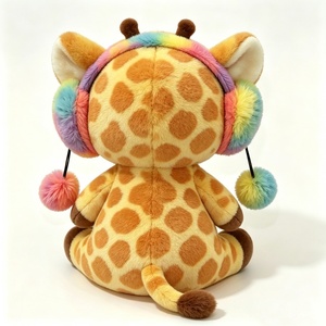 customized Pastel rainbow <b>earmuffs</b> plush giraffe,Blush cheeks giraffe plush,Round-faced giraffe stuffed toy,<b>White</b> belly giraffe - Product Image 3