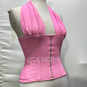 Corset rose personnalisé à col licou, en maille, avec baleines en acier, pour le maintien de la taille, idéal pour les tenues de club – Fournisseur - Product Image 2
