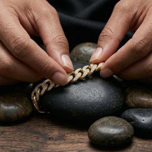 Bracelet en or plaqué or avec perle d'eau douce et micro-incrustations de zircon, bijoux de luxe hip-hop unisexe - Product Image 4