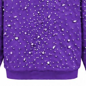 Sudadera con capucha violeta púrpura con cremallera completa y perlas, chaqueta de moda urbana con perlas incrustadas, sudadera con capucha de manga larga con bolsillos delanteros - Product Image 6