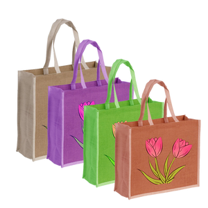 Sac de plage réutilisable en jute à motif géométrique avec poignée en ruban de coton, taille moyenne, origine Bengale occidental, design laminé - Product Image 4