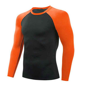 T-shirt tricoté à manches longues pour homme, noir et orange, col rond, sportif, respirant, écologique, en spandex/coton, séchage rapide - Product Image 3