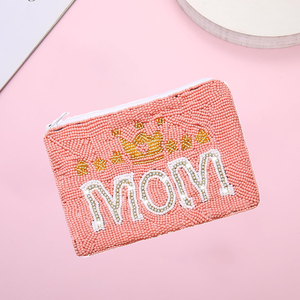 Porte-monnaie unisexe en tissu fait main avec perles et fermeture éclair, idéal pour femme, maman, cadeaux de fête des Mères, ou pour des événements. - Product Image 4