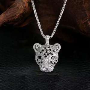 Pendentif Tête de Léopard Moissanite Iced Out en Argent 925, Collier Breloque Animale pour Cadeau de Fête - Product Image 1