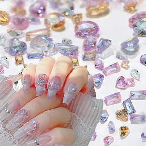 50 piezas/bolsa de diamantes de imitación para decoración de uñas, con forma de mini circonita, efecto <span class=keywords><strong>aurora</strong></span>, translúcidos, color coñac, formas mixtas y diamantes afilados, para manicura - Product Image 2