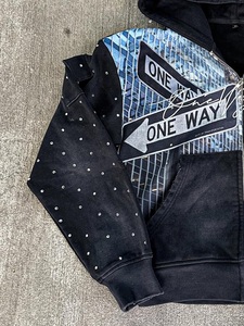 Custom Vintage Washed Rhinestone <b>Zip</b> Up Hoodie Oversized Streetwear Graphic Print Full <b>Zip</b> <b>Hooded</b> Sweatshirt Unisex Fashion Hood - Product Image 2