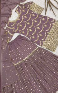 Sharara Gharara con Bordado Indio, Reversible para Invierno, para Fiestas, Cosido en Georgette, Largo Midi, Diseño de Alta Costura, Listo para Usar - Product Image 5