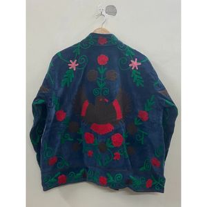 Hand <b>Embroidered</b> Velvet Cotton <b>Jacket</b> <b>Women</b> Full Sleeve Mandarin Collar Winter Bohemian Heart Pattern Coat - Product Image 6