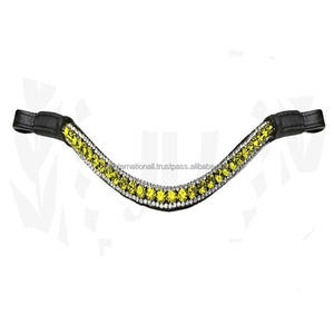 Highestes qualité multicolore cristaux pierres chaîne en métal forme de vague noir anglais cuir cheval sourcil bande pour bride - Product Image 4