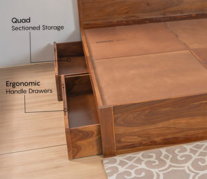 Lit King Size en Bois de Sheesham Indien avec Rangement Latéral, Ensemble de Chambre King Size Abordable, Lit King Size Sculpté à la Main avec Travaux en Rotin, En Promotion - Product Image 3