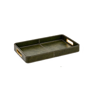 Bandeja Rectangular de Cuero para Servir con Asas Doradas, Acabado Lacado en Color Sólido, Uso Residencial - Product Image 1