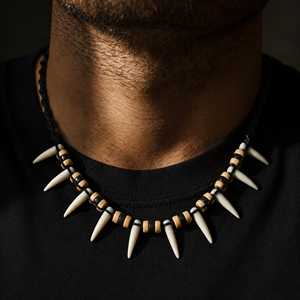 Natural Crystal Pendant Necklace for Men & Boys 1-Inch Tribal Fang Warrior with 20-Inch Leather <b>Rope</b> - Product Image 1