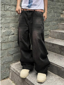 <b>Mens</b> High Waist Wide Leg Distressed Denim <b>Jeans</b> Loose Fit Cotton Casual Autumn Style - Product Image 5