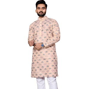 Top vente indien hommes Kurta ensemble motif à manches longues uni blanc Payjama italien soie tissu numérique imprimé modal rayonne - Product Image 1