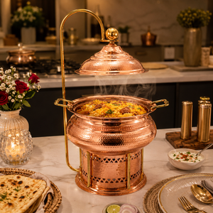 Hammered Copper Soup Chafer Chafing Dish Food Warmer with Hanging Lid <b>Buffet</b> <b>Server</b> Hotel Catering OEM ODM Manufacturer - Product Image 4