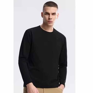 T-shirt décontracté à manches longues en jersey de coton épais personnalisé, motif uni, logos pour impression en relief, coupe ample - Product Image 2