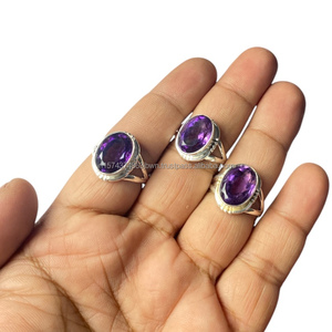 Bague en argent sterling 925 avec améthyste naturelle, sertie à la main, classique, pour femme, violette, ovale, idéale pour mariage ou soirée - Product Image 2