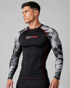 Fly Humble Sportswear Men's Full Sleeve Rash Guard Digital Print Breathable Quick Dry <b>Compression</b> <b>Shirt</b> Seamless Fusing <b>Black</b> - Product Image 4