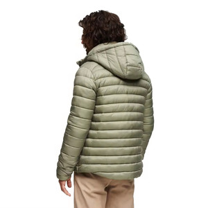 Custom Men's Hooded Puffer Jacket Olive Green Polyester Winter Casual Zipper Closure Windproof <b>Lightweight</b> <b>Coat</b> - Product Image 3