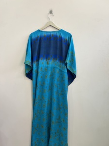 V-Neck <b>Long</b> Silk <b>Kaftan</b> Maxi <b>Dress</b> Soft and Comfy Floral Breathable Eco-Friendly Vintage Handmade - Product Image 6