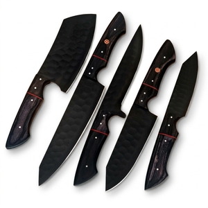 Ensemble de couteaux de cuisine en acier carbone de qualité supérieure, 5 pièces, avec manches en bois, lames forgées, couteaux de chef de qualité industrielle - Product Image 1