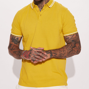 Elegante Camisa Polo Amarilla de Manga Corta para Hombre, Estilo Casual, Cuello Oxford con Botones, Color Sólido, Corte Regular - Product Image 1