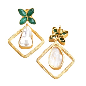 Boucles d'oreilles pendantes en laiton en gros, perles en vrac, cristaux de guérison authentiques, texture en laiton mat, sans nickel, durables, mode en gros - Product Image 3