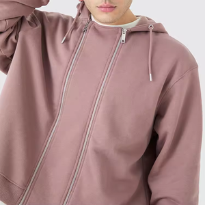Vente en gros de sweats à capuche unis oversize et amples, sweats à capuche courts personnalisés à double fermeture éclair, sweats à capuche streetwear vierges épais pour hommes - Product Image 6