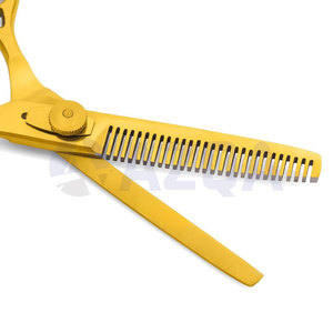 Gold Coated Stainless Steel Hair Cutting and Thinning Scissors <b>Set</b> with Barber Razor and Storage Case - Product Image 3