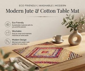 Mantel de Mesa Rectangular de Lujo Hecho a Mano con Diseño Bohemio de Yute y Algodón Trenzado Antideslizante, Logotipo Personalizado, Exportador Indio Económico - Product Image 2
