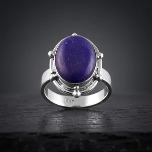 925 Sterling Silver <b>Lapis</b> <b>Lazuli</b> Oval <b>Ring</b> Bezel Setting Classic Gemstone Jewelry Unisex Everyday Wear - Product Image 4