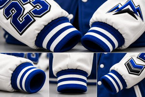 Custom Men's Varsity <b>Jacket</b> 100% Cotton Solid Blue White Regular Fit <b>Fleece</b> <b>Lined</b> Button Front Winter Hoodie - Product Image 2