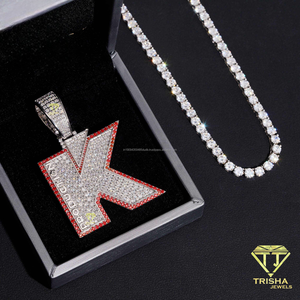 Iced Out Letter K Pendant <b>Necklace</b> With Moissanite Diamond Tennis <b>Chain</b> Luxury Hip Hop Jewelry Statement Bling <b>Necklace</b> - Product Image 2