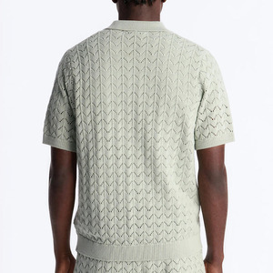 2026 Summer Sage Green Crochet 2Piece <b>Set</b> Men's Casual Streetwear Outfits V-Neck Short Sleeve T-Shirt and <b>Knitted</b> Shorts <b>Sets</b> - Product Image 3