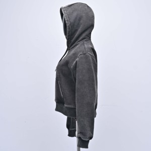 Sudadera con Capucha para Mujer, de Alta Calidad, con Bolsillo Tipo Canguro, Logotipo Personalizado, 100% Algodón, Estilo Urbano, Lavado Ácido - Product Image 4