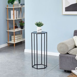 Set di 3 Portafiori in Metallo da Interno, Altezza 35,43 Pollici, Fioriera Angolare Nera, Tavolino Esagonale Impilabile, Espositore Regolabile in Altezza - Product Image 5
