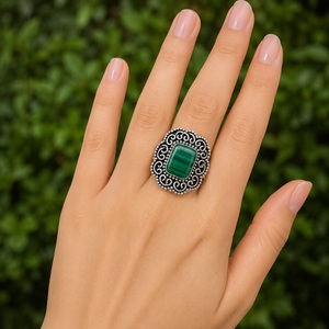 Natural Malachite <b>Ring</b> 925 Sterling Silver Handmade Ornate Gemstone Jewelry Anniversary Gift for Women - Product Image 1