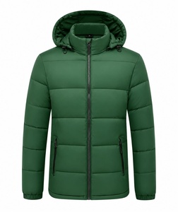 Veste matelassée à capuche en toile verte pour homme avec fermeture éclair à logo sur le devant, imperméable, coupe-vent, rembourrage en polyester, vêtements décontractés d'hiver - Product Image 5