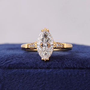 แหวนหมั้นเพชรทรงมาร์คีส์ทองคำ 14K สำหรับผู้หญิง สไตล์คลาสสิก - Product Image 1