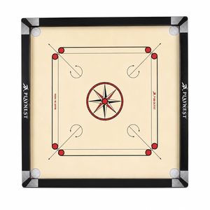 Jeu de Carrom en Bois Écologique Playnest avec Design Rouge et Noir, Surface Vinyle Style Imitation Antique, Fabriqué en Inde - Product Image 1