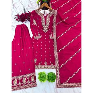Fancy <b>Top</b>-Bottom and Dupatta Set with Elegant Embroidery Sequence Work XL Size - Product Image 3