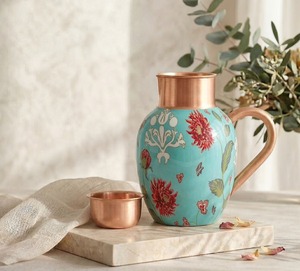 Premium Metal Copper Vase for Home Decor, Elegant Decorative <b>Flower</b> Vase with Traditional Pattern, Tabletop Vase for Living Room - Product Image 2