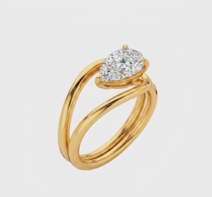 แหวนเพชรทรงลูกแพร์ 1.25 กะรัต สี E แบบตะวันออก-ตะวันตก ทองคำแท้ 14K เพชรเพาะเลี้ยงในห้องปฏิบัติการ แหวนเพชรเม็ดเดี่ยวแบบ Bypass ดีไซน์เกลียว แหวนหมั้นที่มีเอกลักษณ์เฉพาะตัว - Product Image 3