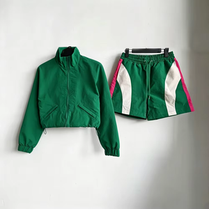 <b>Men</b>’s Color Block Windbreaker Tracksuit Set Green White Pink Panelled <b>Jacket</b> and Shorts Y2K Streetwear Sportswear Outfit - Product Image 1