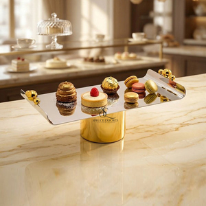 Luxury 3 Pc Metal Cake Stand <b>Set</b> With Gold Base And Handle. Elegant Dessert & Fruit Display Riser <b>Set</b> For Hotels & Catering - Product Image 3