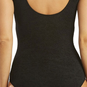 Traje de baño de una pieza para mujer con bloques de color, cuello redondo, de elastano y poliéster elástico, vestido de baño con ribete en contraste, tejido de punto. - Product Image 4