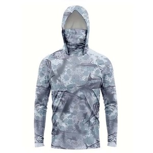 Pull à manches longues gris à motif personnalisé pour homme, chemise de pêche à capuche imprimée par sublimation, protection UPF 50, séchage rapide, polyester, vêtements d'extérieur - Product Image 1