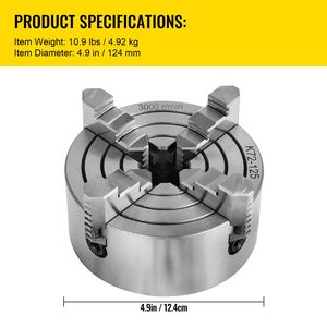 Mandrino per tornio K72-125 da 5 pollici a 4 griffe in ghisa con griffe indipendenti reversibili in metallo, intervallo interno 0,276 - 2,244 - Product Image 2